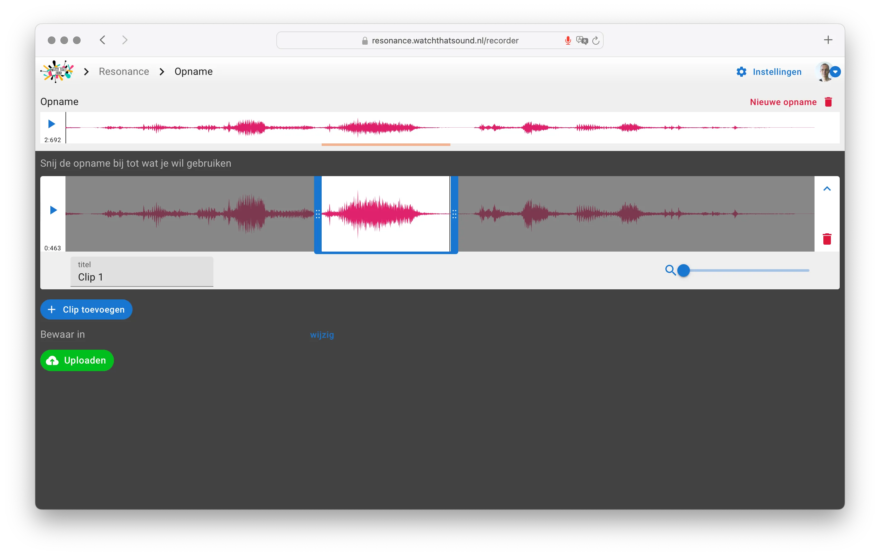 Schermafbeelding van en opname in de Recorder app